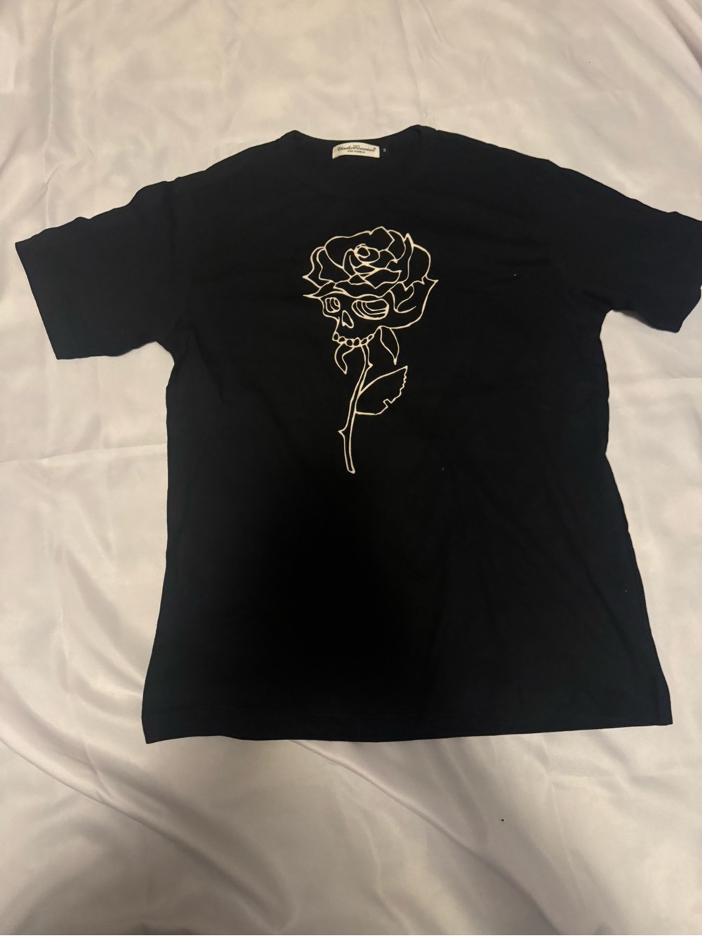 Undercover Black Short Sleeve Tee with White Rose Skull Graphic